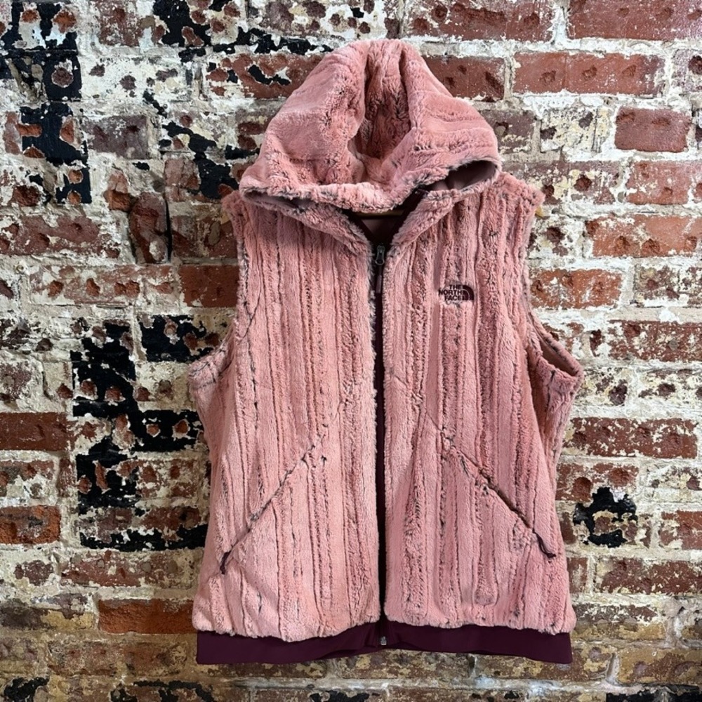 North Face Furlander Vest Faux Fur Hooded Full Zip Pinks Pockets Womens XL